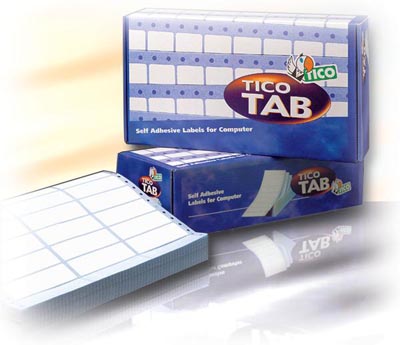 Tico TAB1-0893 Etichette adesive in carta bianca lucida, tabulato 1 pista