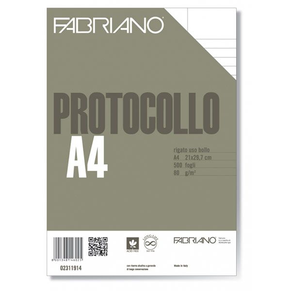 CARTA LEGALE FABRIANO A4 G80 FF500 RIGHE U/B PROTOCOLLO