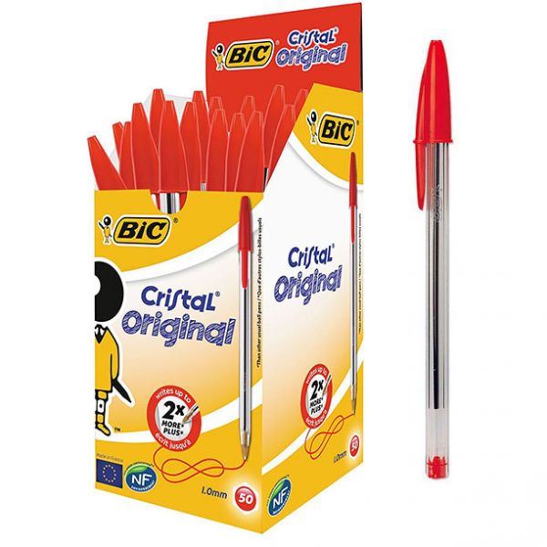 Penna a sfera Bic<br> Fusto in plastica trasparente<br> Colore: rosso<br>