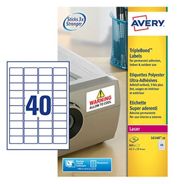 Avery L6140-20 Etichette adesive in poliestere bianco resistente super aderenti