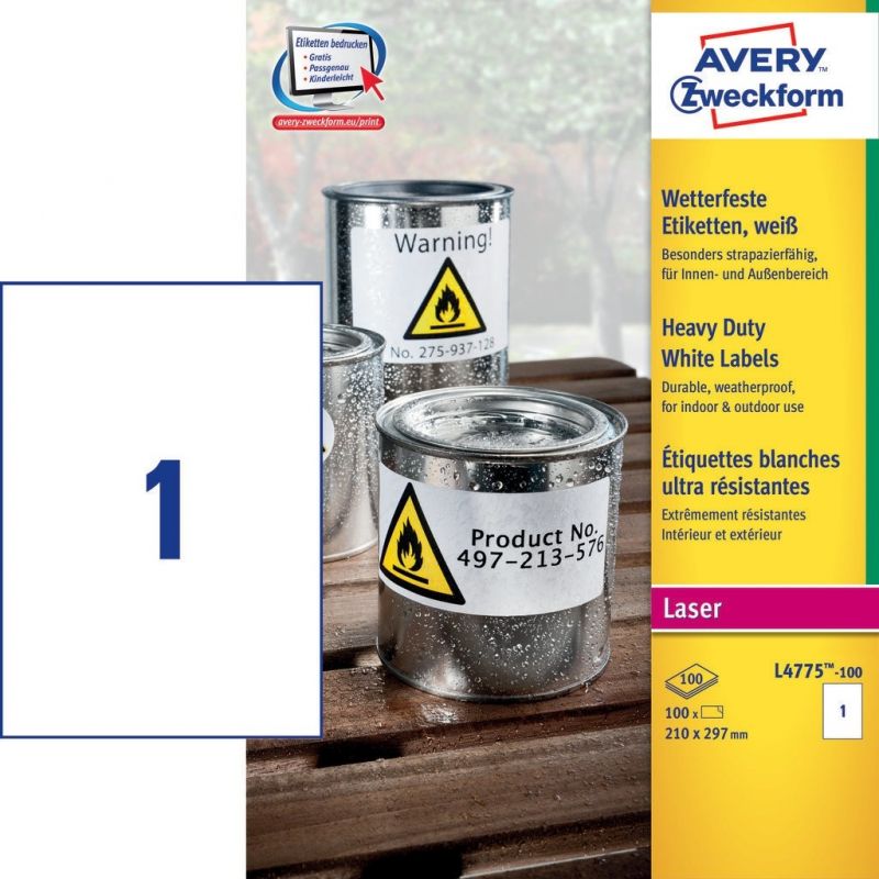 Avery L4775-100 Etichette adesive in poliestere bianco resistente