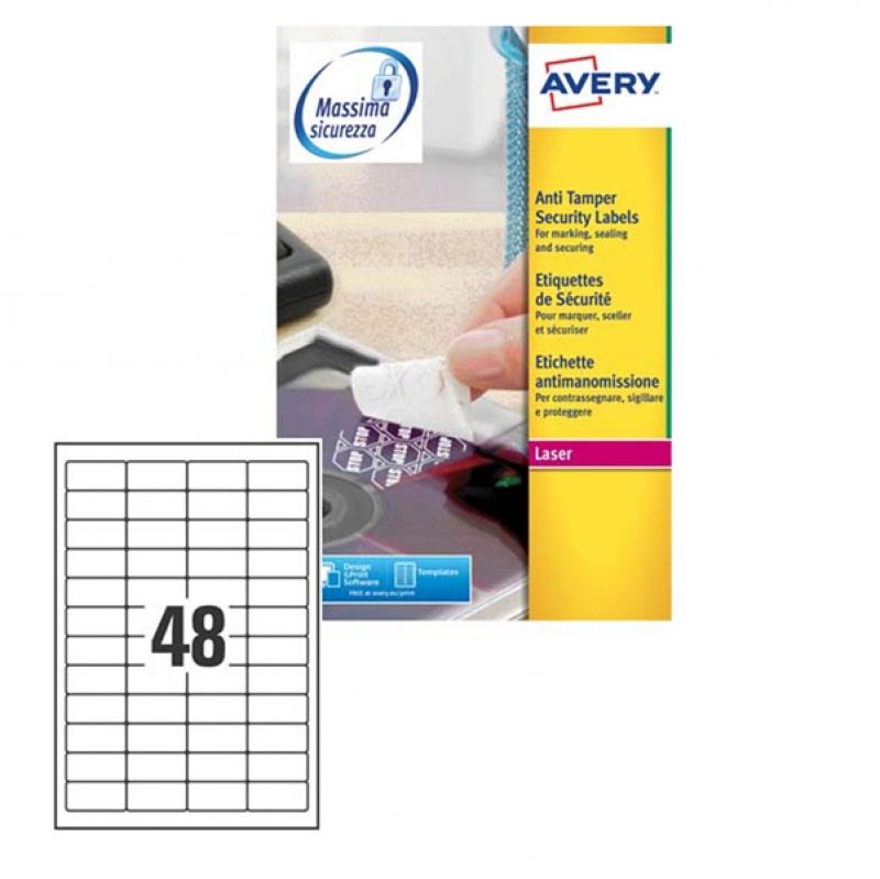 Avery L6113-20 Etichette adesive antimanomissione in poliestere bianco