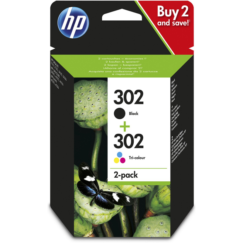 CARTUCCE HP 302 NERO+TRICOLOR COMBO PACKX4D37AE PG.190/165