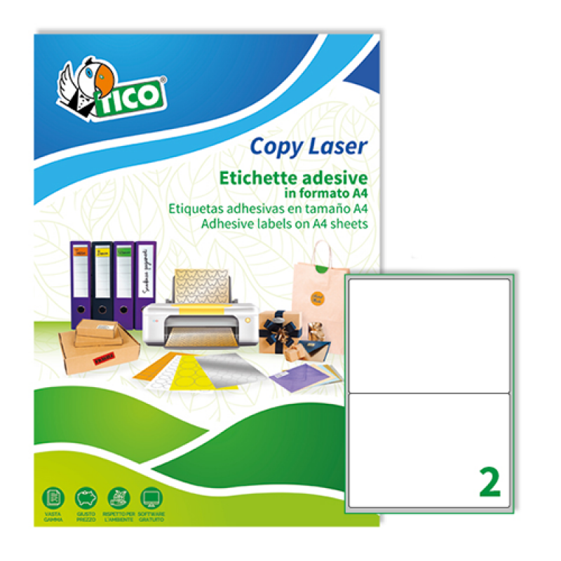 Tico LP4W-200142 Etichette adesive in carta bianca, formato fogli A4