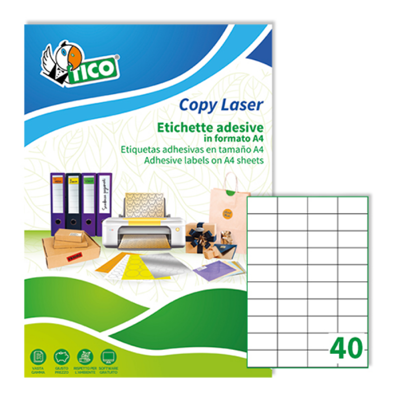Tico LP4W-5230 Etichette adesive in carta bianca, formato fogli A4
