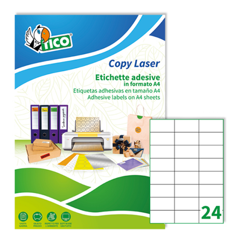 Tico LP4W-7037 Etichette adesive in carta bianca, formato fogli A4