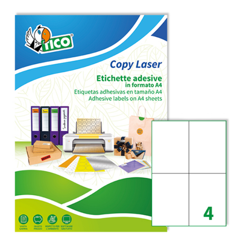 Tico LP4W-105148 Etichette adesive in carta bianca, formato fogli A4