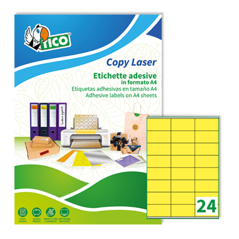 Tico LP4FG-7036 Etichette adesive in carta colorata fluorescente gialla