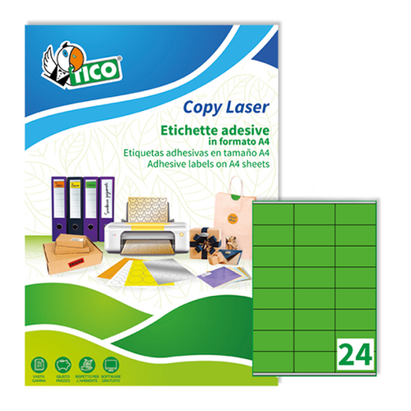 Tico LP4FV-7036 Etichette adesive in carta colorata fluorescente verde