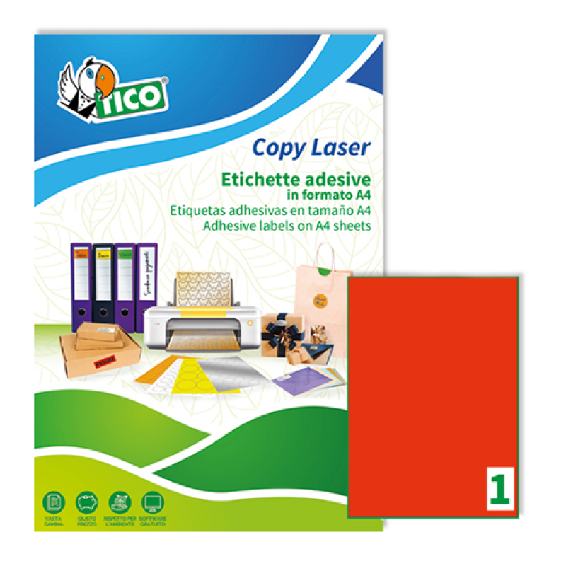 Tico LP4FR-210297 Etichette adesive in carta colorata fluorescente rossa