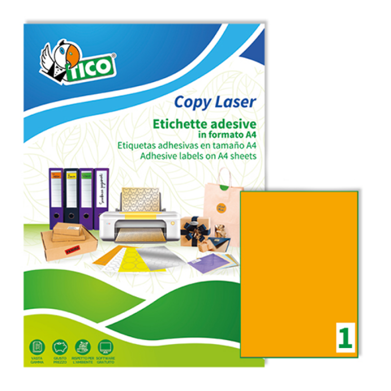 Tico LP4FA-210297 Etichette adesive in carta colorata fluorescente arancione