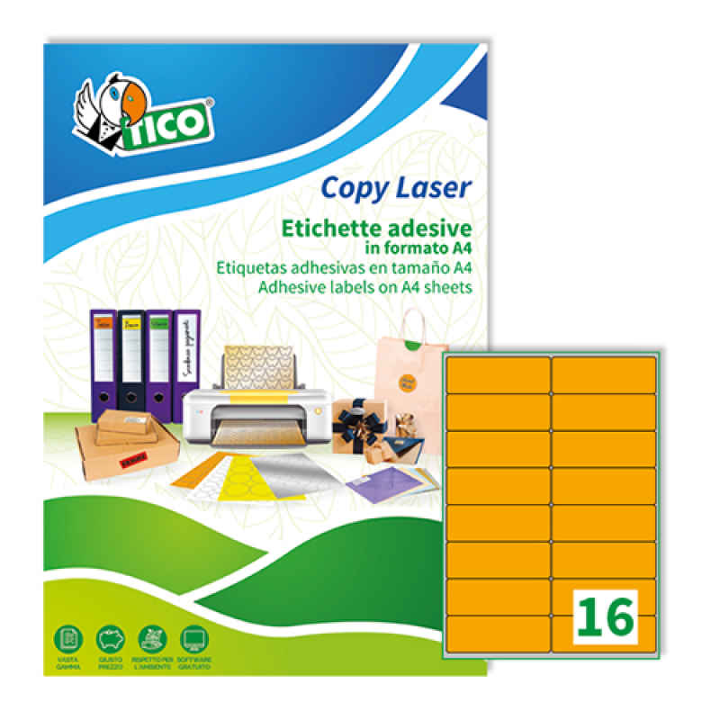 Tico LP4FA-9934 Etichette adesive in carta colorata fluorescente arancione