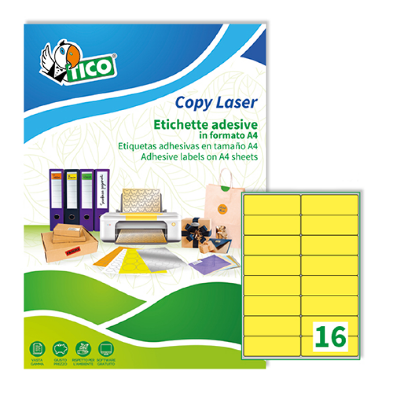 Tico LP4FG-9934 Etichette adesive in carta colorata fluorescente gialla