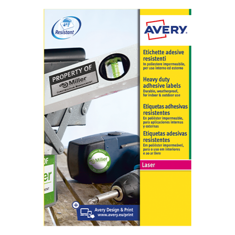 Avery L4773-20 Etichette adesive in poliestere bianco resistente