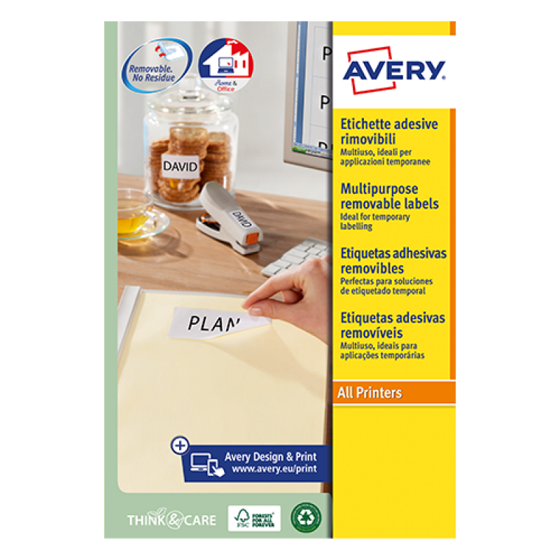 Avery L4730REV-25 Etichette adesive in carta bianca con adesivo rimovibile