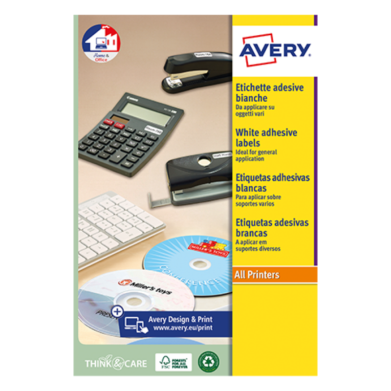 Avery L7676-25 Etichette adesive per CD e DVD in carta bianca