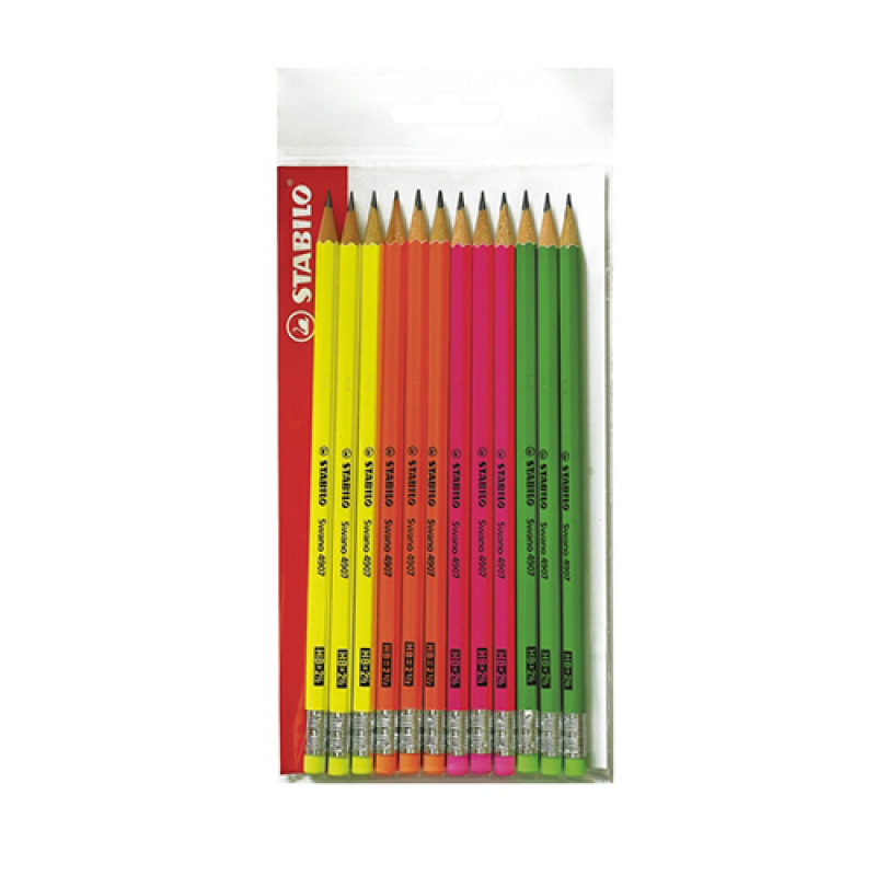 MATITA STABILO SWANO FLUO CON GOMMINO BL.12 4COLORI ASSORTITI