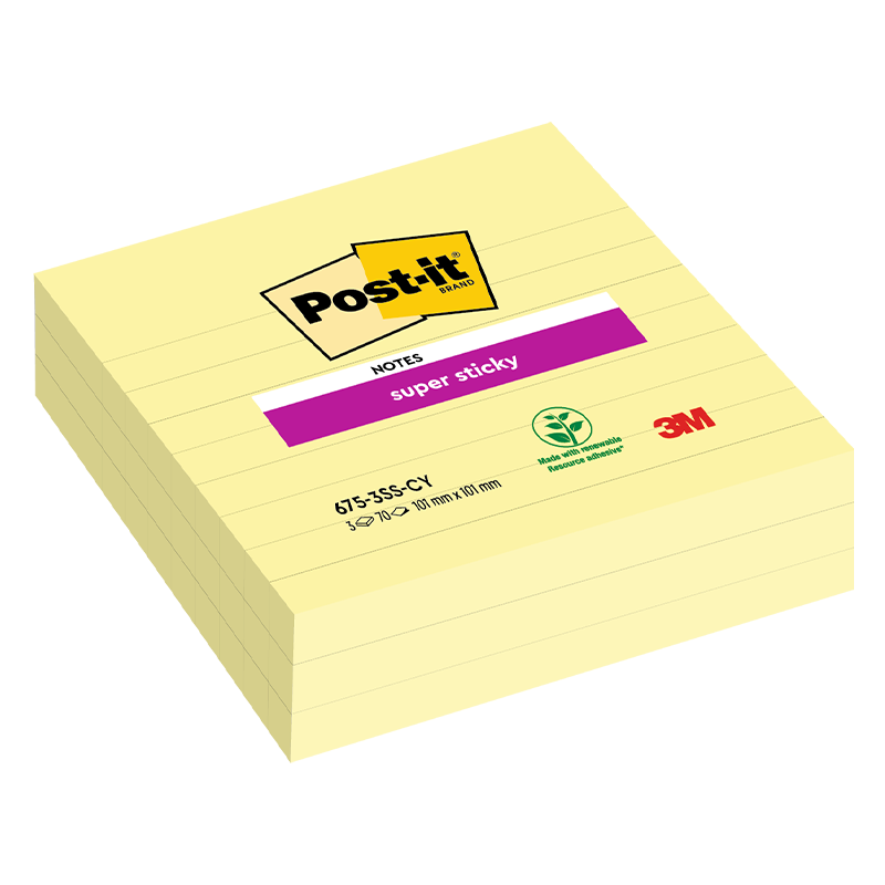 BLOCCO 3M POST-IT 101X101 SUPER STICKY RIGHE GIALLO CANARY CF.3 675-SS3CY-EU