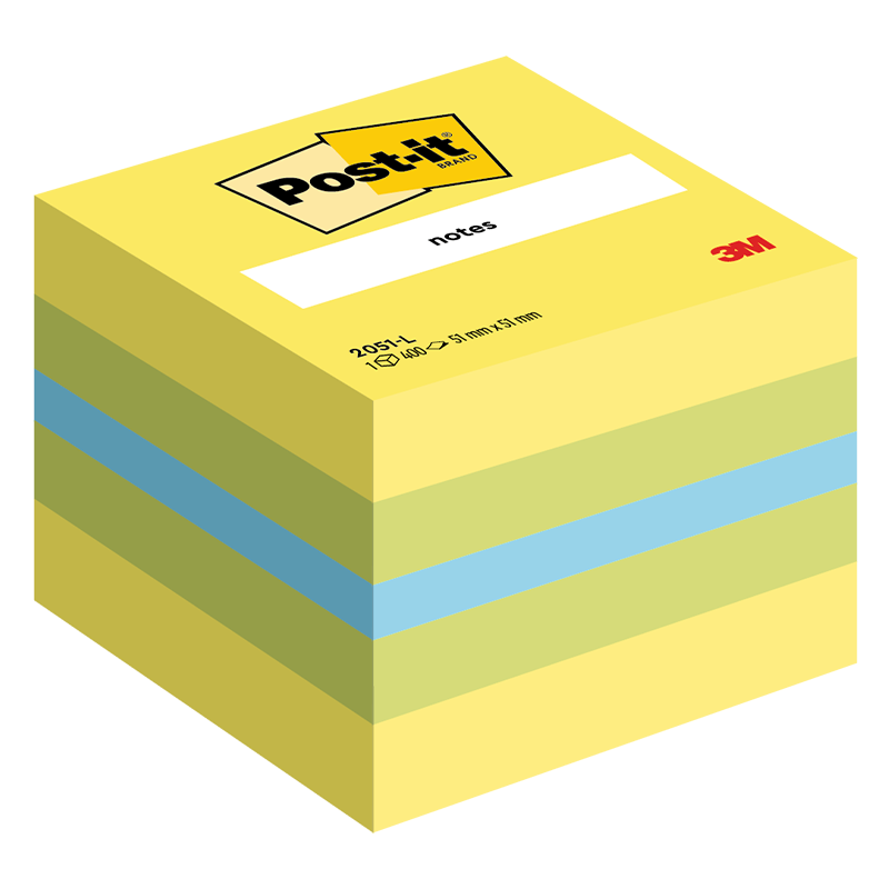 CUBO 3M POST-IT 51X51 400 FOGLIETTI GIALLO-TURCHESE-VERDE- 2051-L