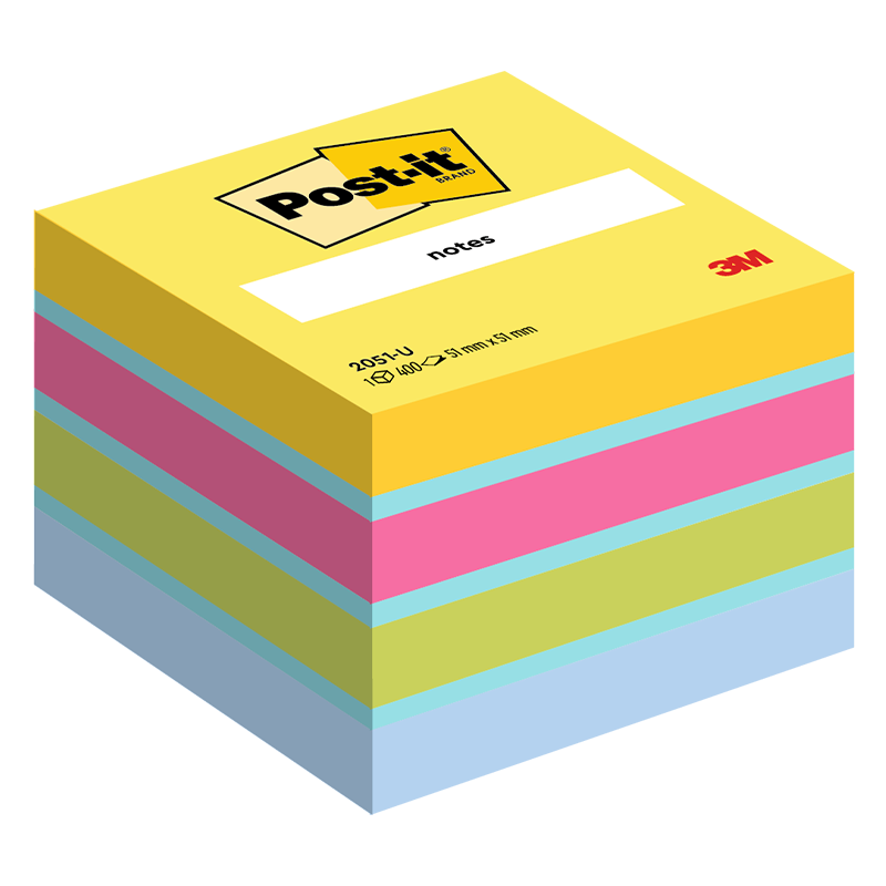 CUBO 3M POST-IT 51X51 400 FOGLIETTI GIALLO-FUCSIA-VERDE-AZZURRO-BIANCO 5051U