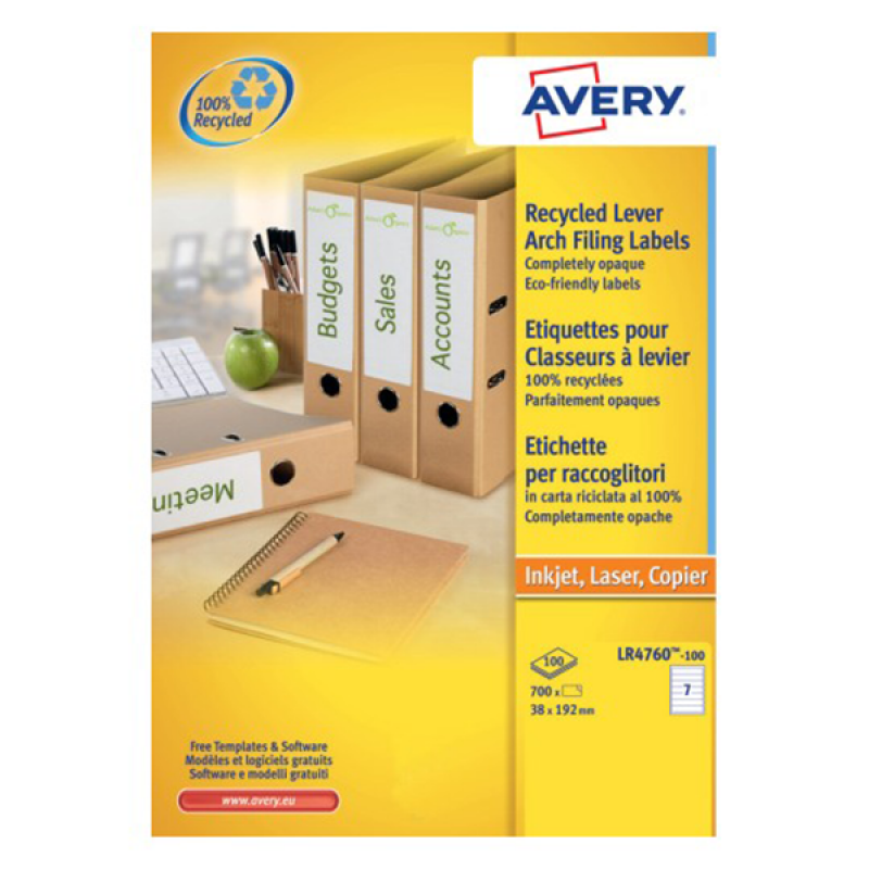 Avery LR4760-100 Etichette adesive in carta riciclata al 100%