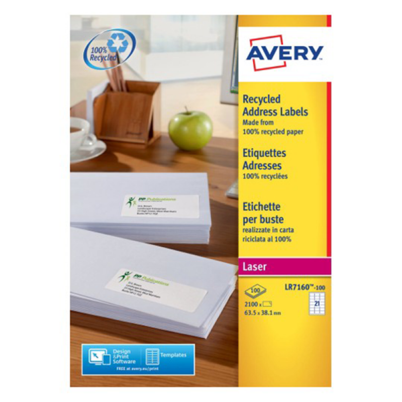 Avery LR7160-100 Etichette adesive in carta riciclata al 100%