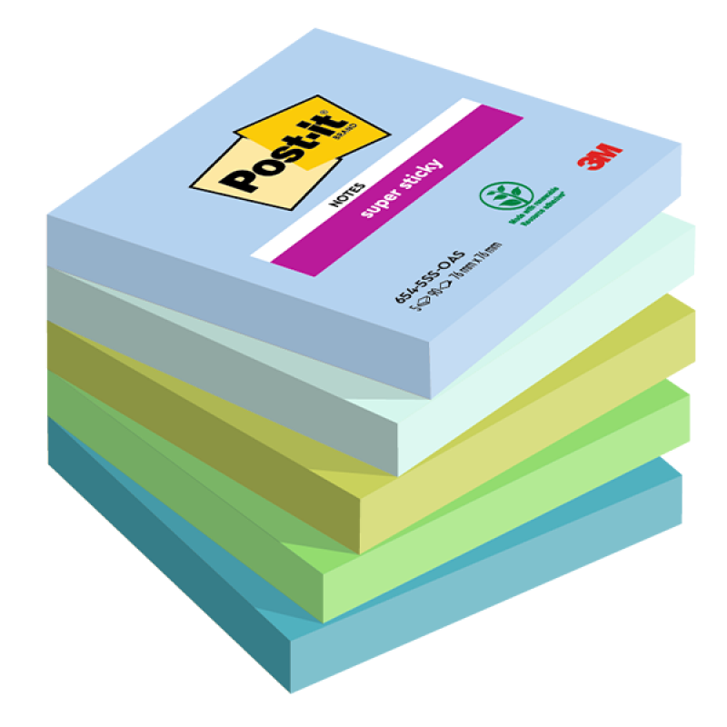 BLOCCO 3M POST-IT 76X76 SUPER STICKY COLORI OASIS ASS. CF.5 654-5SS-OAS