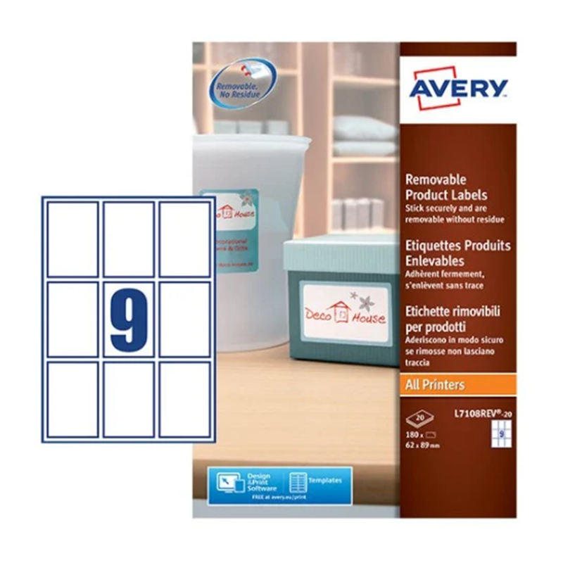 Avery L7108REV-20  Etichette adesive in carta bianca con adesivo rimovibile