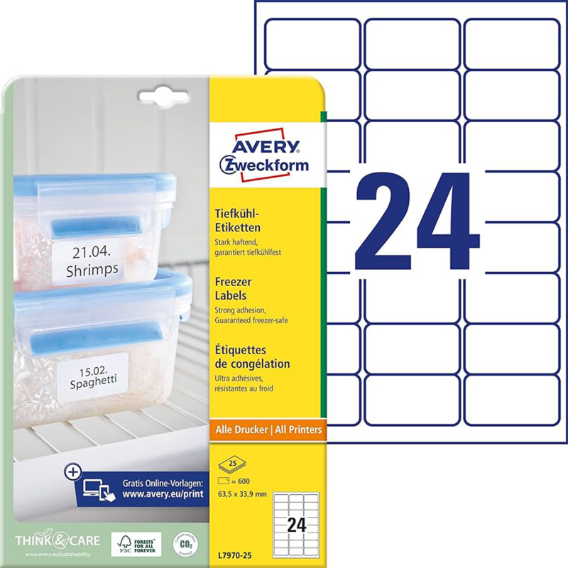 Avery L7970-25 Etichette adesive resistenti alle basse temperature