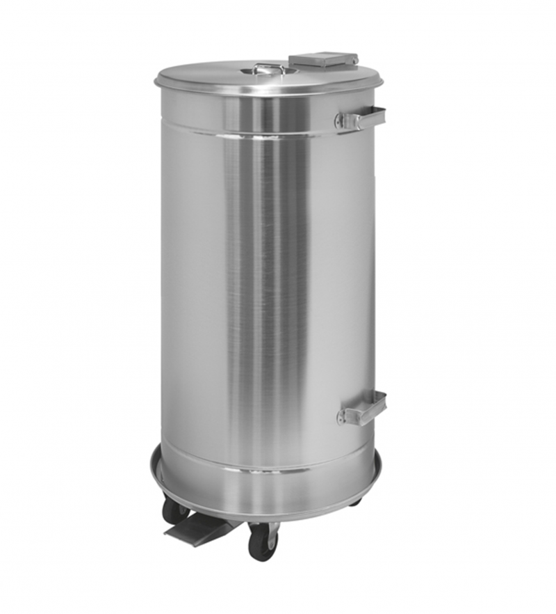 CONTENITORE C/RUOTE A PEDALE ACCIAIO INOX 90LT 43X52X69CM ARGENTO